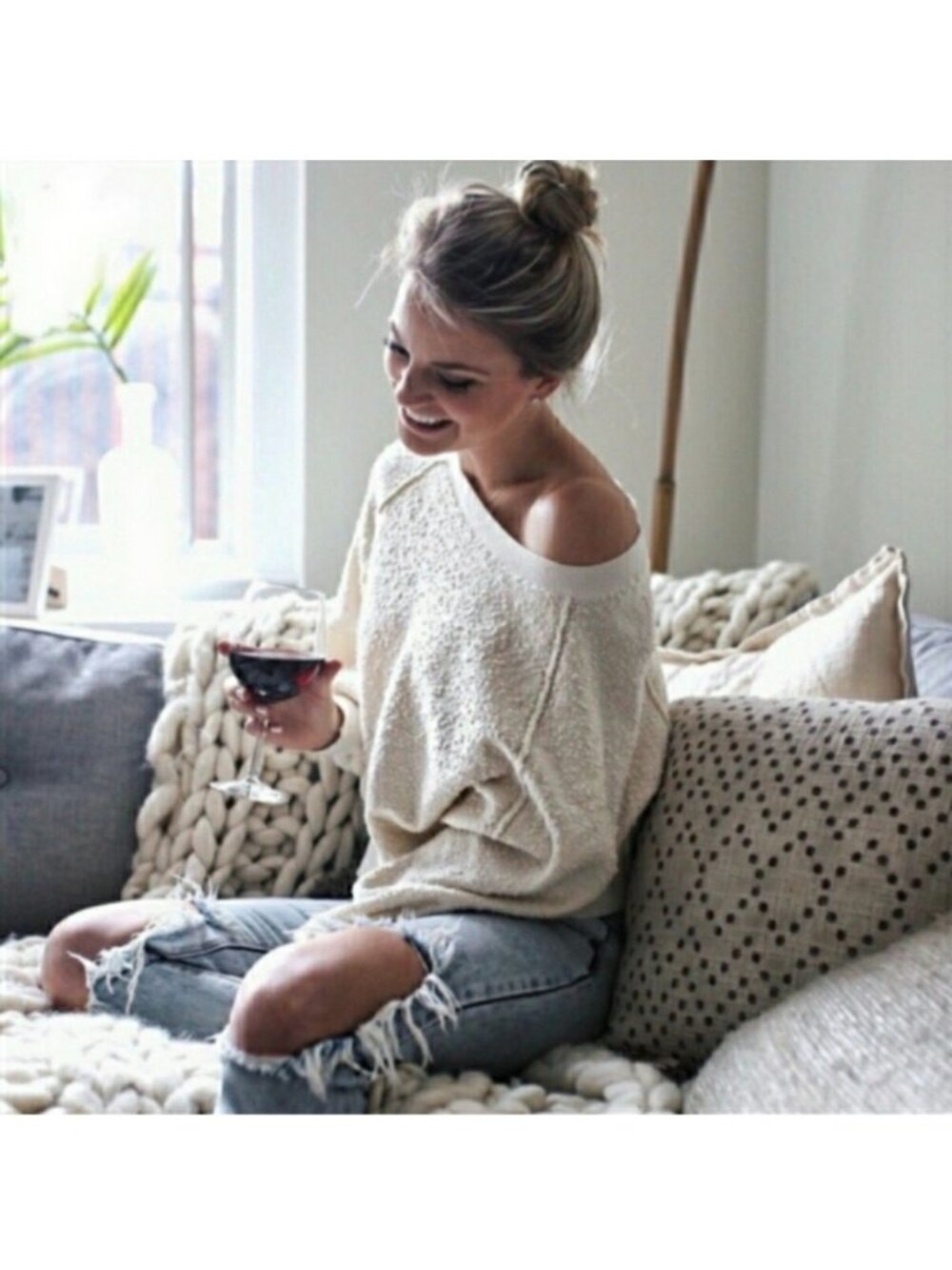 Free People Found My Friend Pullover Cozy Textured Boucle Balloon Sleeves Ivory